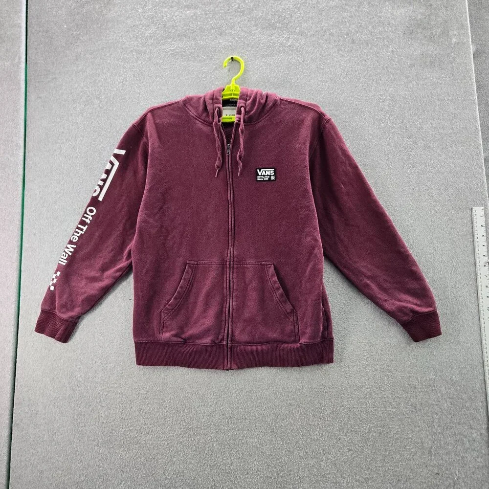 Vans Men Hoodie M Red‎ Activewear Logo Drawstring Long Sleeve Full Zip